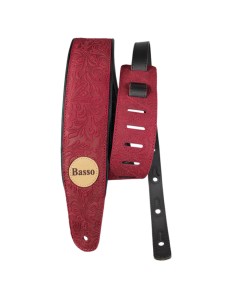 CORREA BASSO PARA GUITARRA Y BAJO SERIE CUERO ROJO FLOREADO