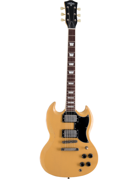 ALBATROZ-65-2-TV - GUITARRA ELECTRICA MAYBACH TIPO SG VINTAGE 2 HUMBUCKERS TV YELLOW AGED