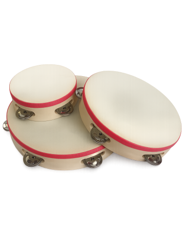 PANDERETA RITMO CON RIBETE ROJO 20CM